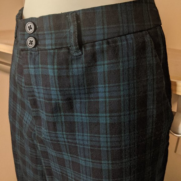 H&M L.O.G.G. Blue-Green & Black Plaid Fitted Pants - Picture 1 of 1